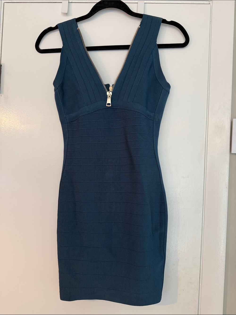 Marciano Teal Bodycon Mini Dress with Front Zip